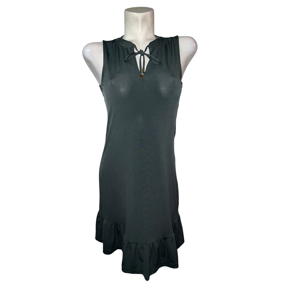 Michael Kors Womens XS Dark Green Keyhole Ruffle Hem Sleeveless Mini Dress